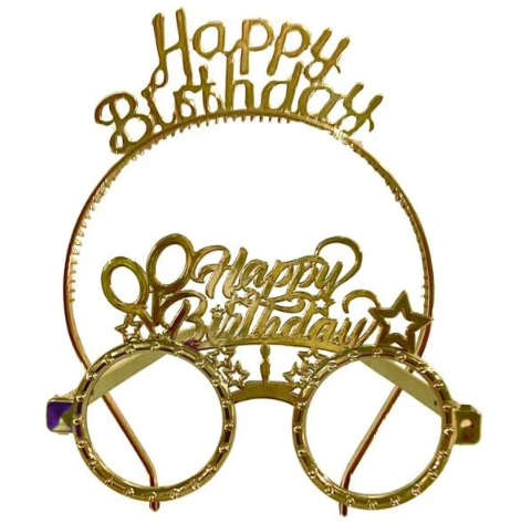 Mika Gold Happy Birthday Gözlük Taç Takımı